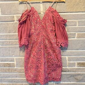 TALULAH Off-Shoulder Lace Mini Dress in Pink